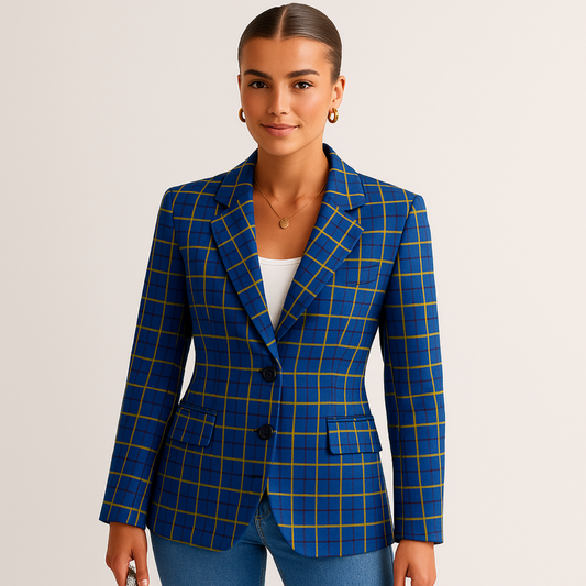 Pittsburgh - Panthers tartan plaid Women's Blazer Jacket Lapel Open Front-Yami Satin 210 GSM