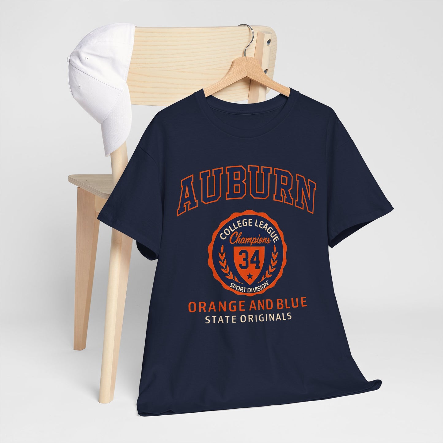 Auburn University Navy and Orange Heavy Cotton T-Shirt – College Spirit Unisex Tee for Game Day and Campus Style
