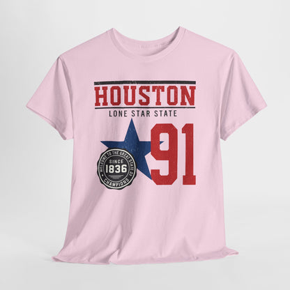 Houston Lone Star State Tee - Unisex Heavy Cotton Shirt, Casual Wear, Gift for Texans, Travel Souvenir, College Spirit