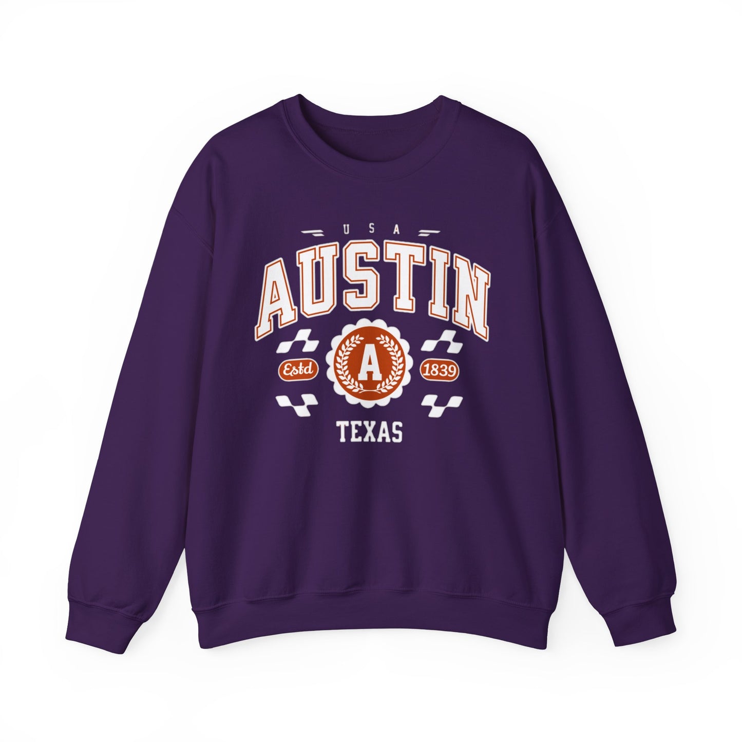 East 1839 Austin Texas TX Vintage Athletic Sports Design Pullover Crewneck Sweatshirt