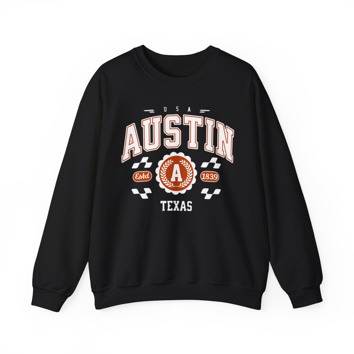 East 1839 Austin Texas TX Vintage Athletic Sports Design Pullover Crewneck Sweatshirt