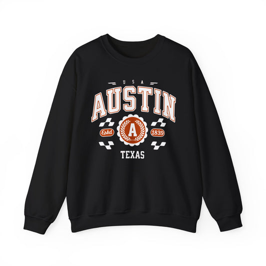 East 1839 Austin Texas TX Vintage Athletic Sports Design Pullover Crewneck Sweatshirt