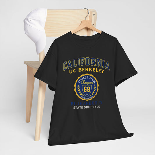 California College League Heavy Cotton T-Shirt – Vintage State Design for Students, Alumni and Game Day Events