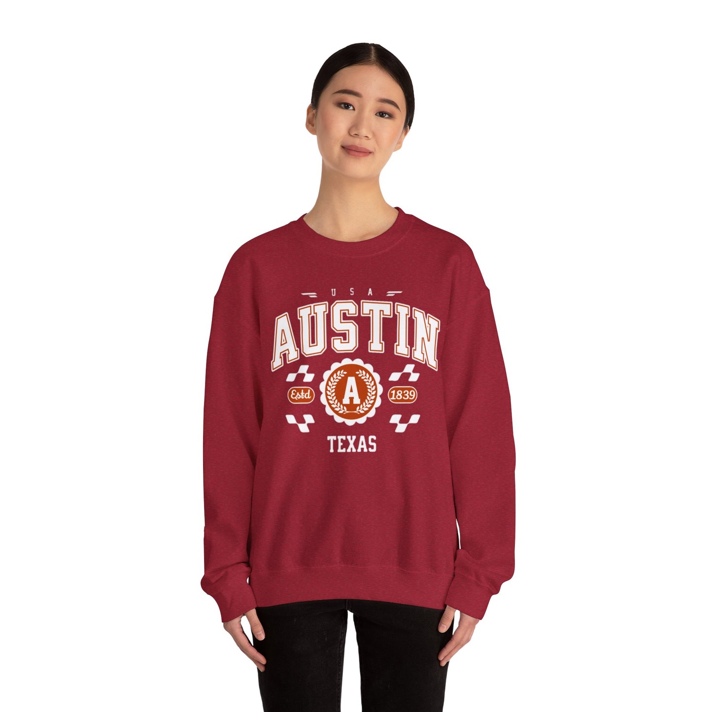 East 1839 Austin Texas TX Vintage Athletic Sports Design Pullover Crewneck Sweatshirt