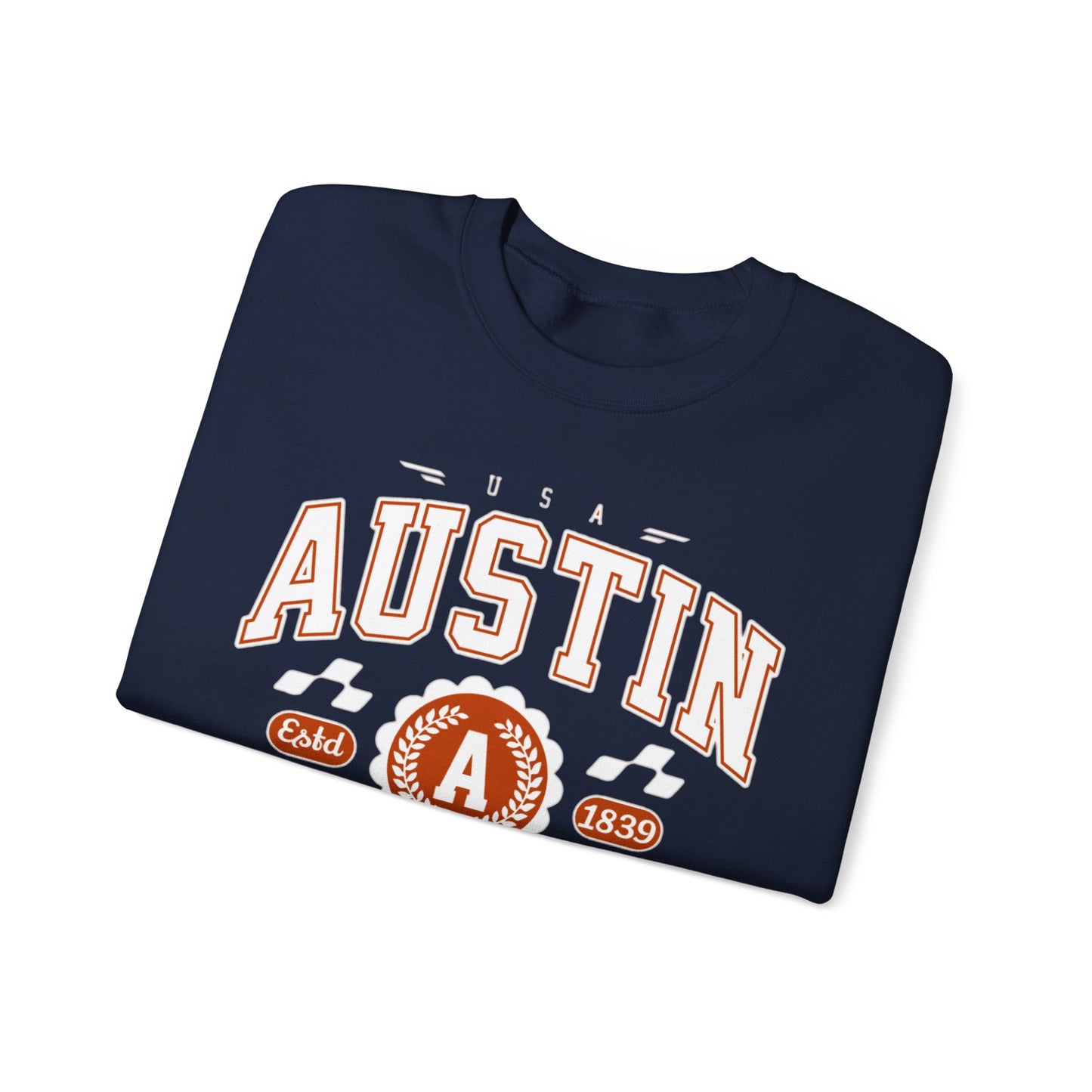East 1839 Austin Texas TX Vintage Athletic Sports Design Pullover Crewneck Sweatshirt