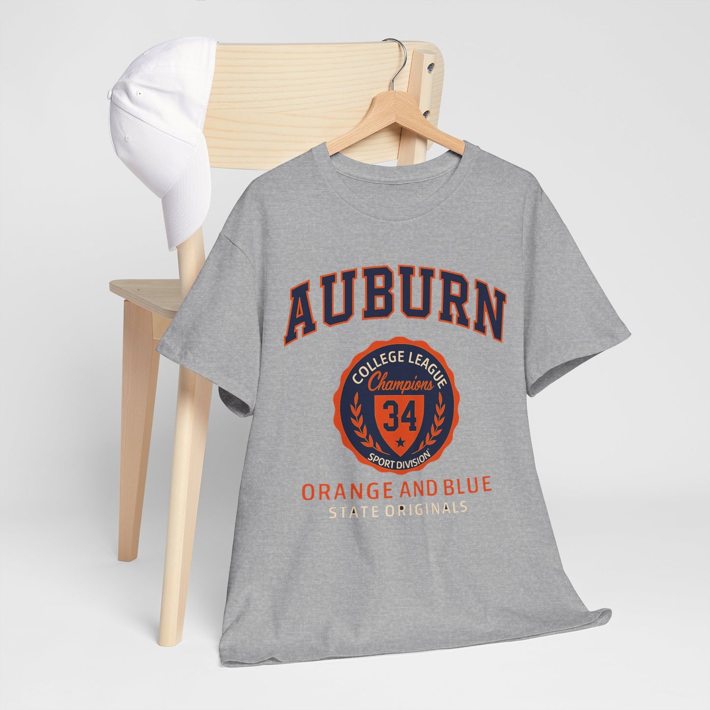 Auburn University Navy and Orange Heavy Cotton T-Shirt – College Spirit Unisex Tee for Game Day and Campus Style