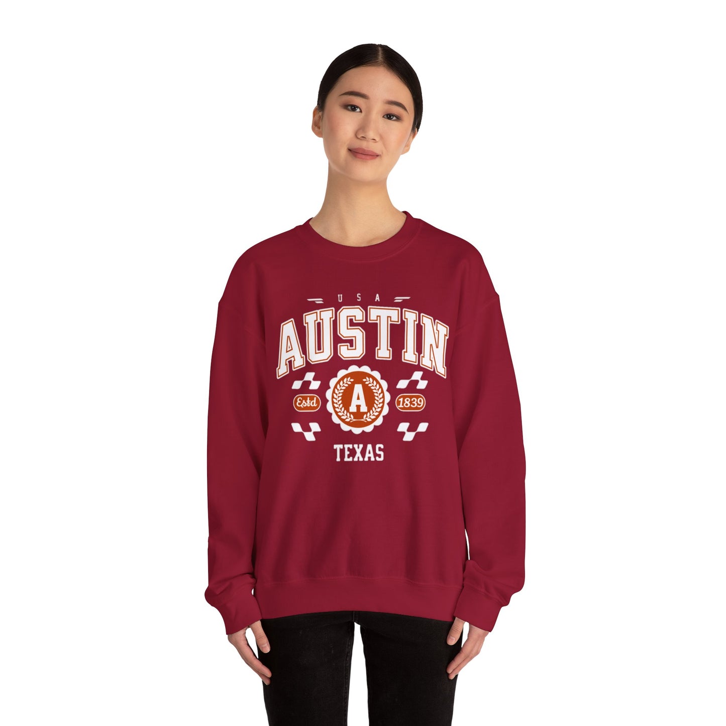 East 1839 Austin Texas TX Vintage Athletic Sports Design Pullover Crewneck Sweatshirt