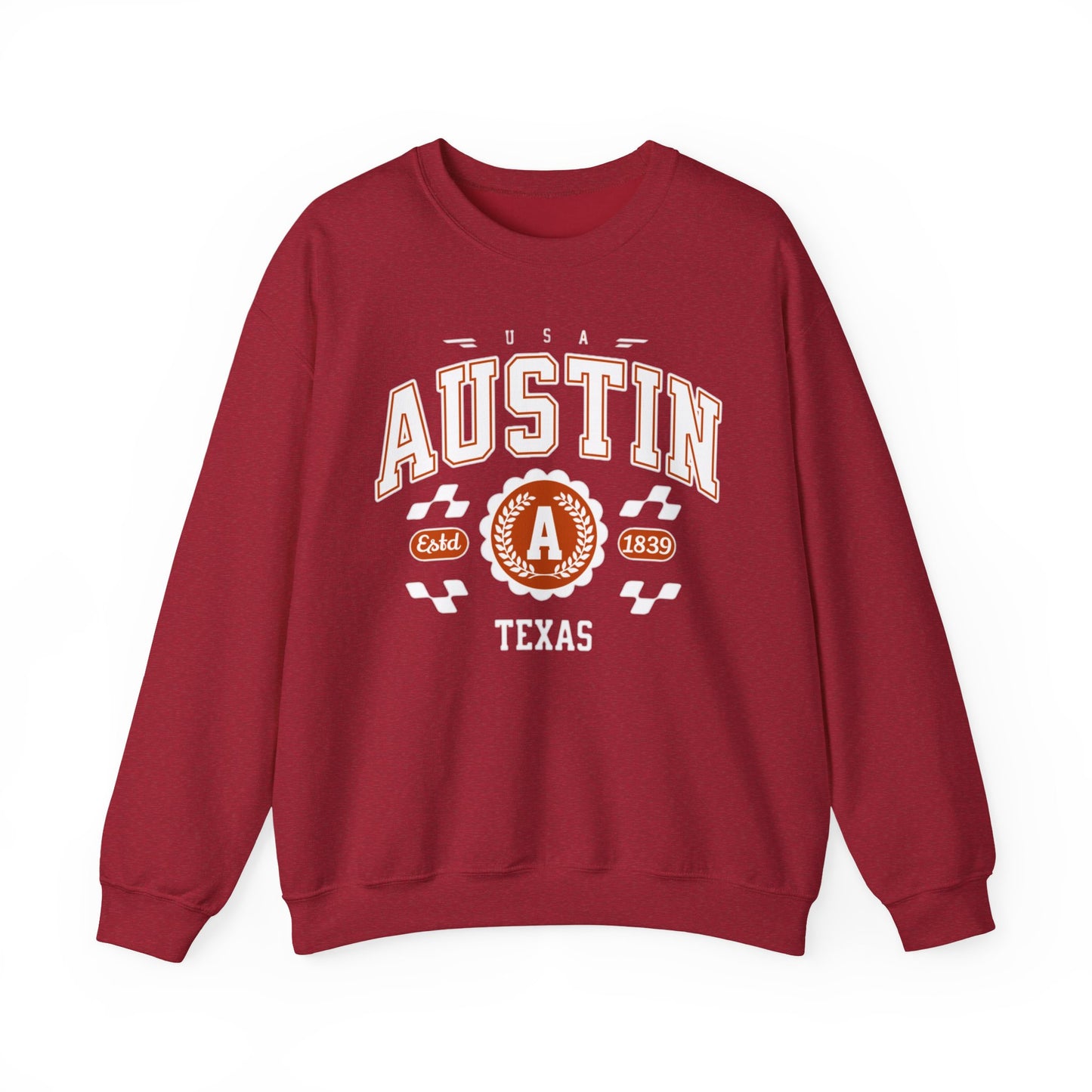 East 1839 Austin Texas TX Vintage Athletic Sports Design Pullover Crewneck Sweatshirt