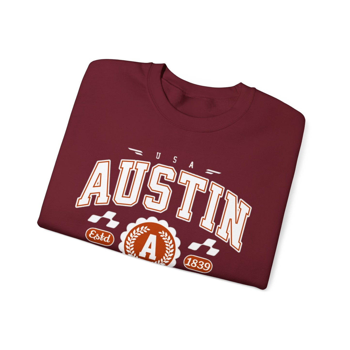 East 1839 Austin Texas TX Vintage Athletic Sports Design Pullover Crewneck Sweatshirt
