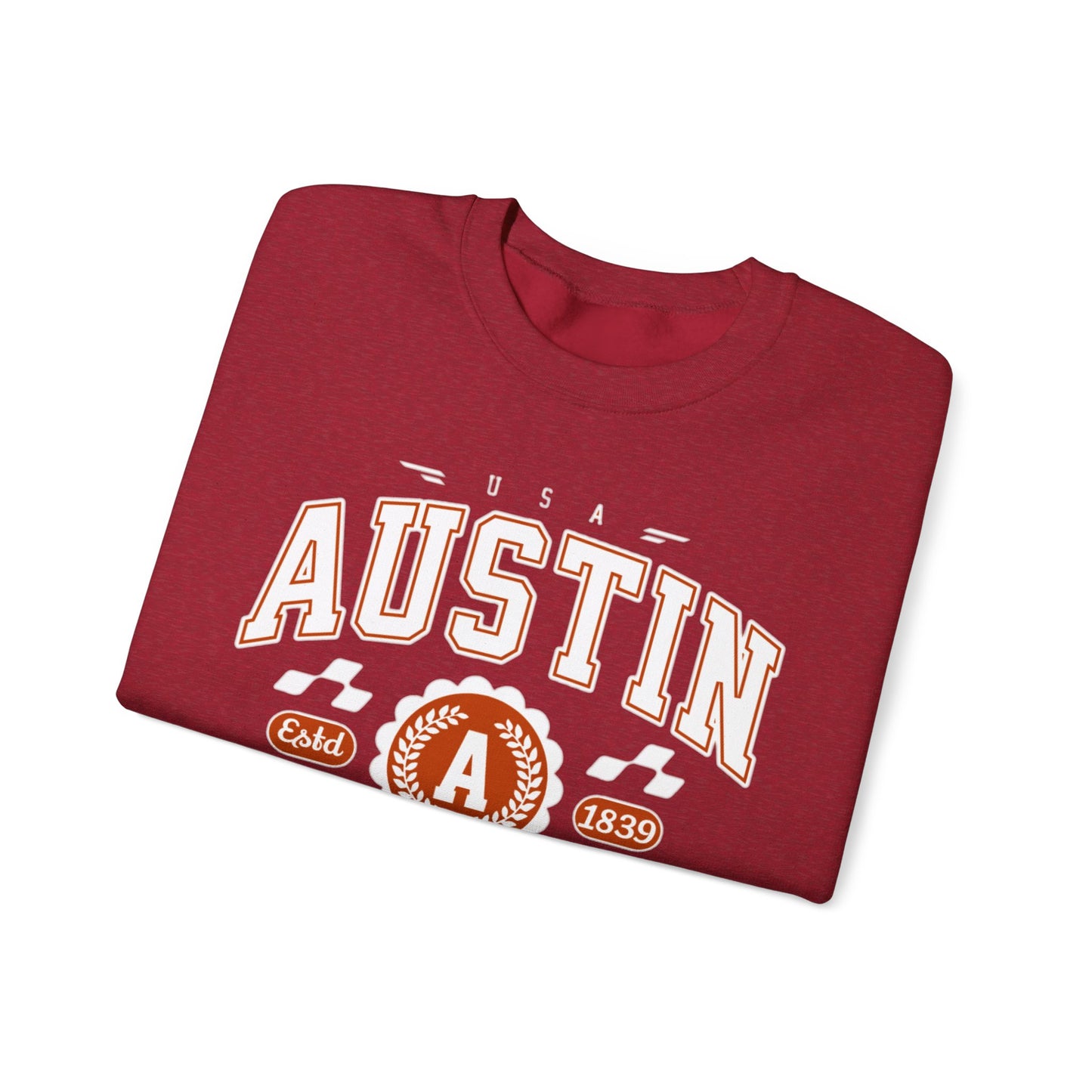 East 1839 Austin Texas TX Vintage Athletic Sports Design Pullover Crewneck Sweatshirt