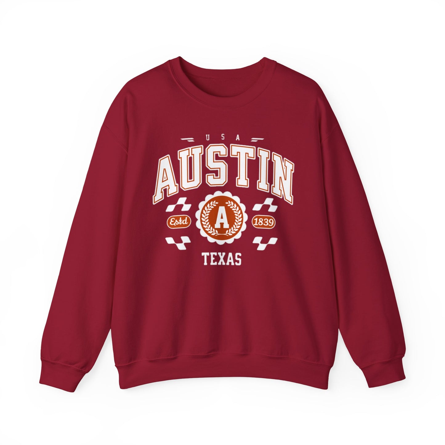 East 1839 Austin Texas TX Vintage Athletic Sports Design Pullover Crewneck Sweatshirt