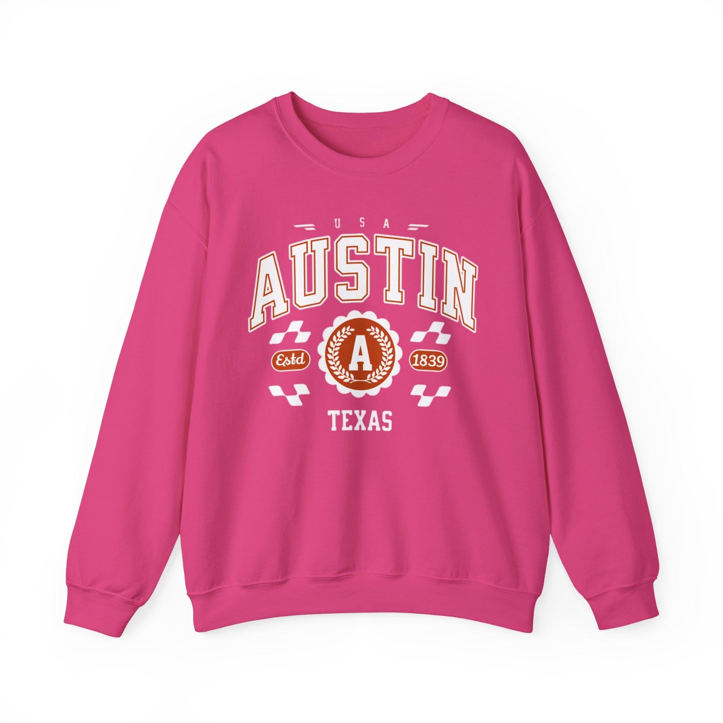 East 1839 Austin Texas TX Vintage Athletic Sports Design Pullover Crewneck Sweatshirt