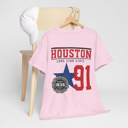 Houston Lone Star State Tee - Unisex Heavy Cotton Shirt, Casual Wear, Gift for Texans, Travel Souvenir, College Spirit