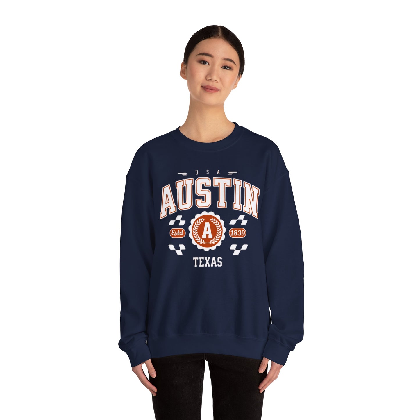 East 1839 Austin Texas TX Vintage Athletic Sports Design Pullover Crewneck Sweatshirt