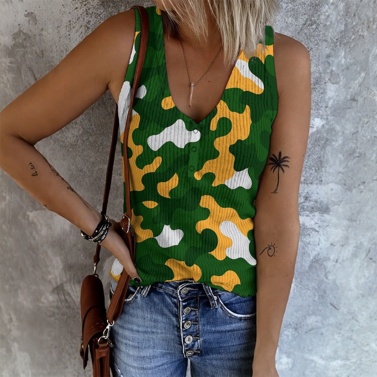 Green Bay Football Game Day All-Over Print Women's Button Vest