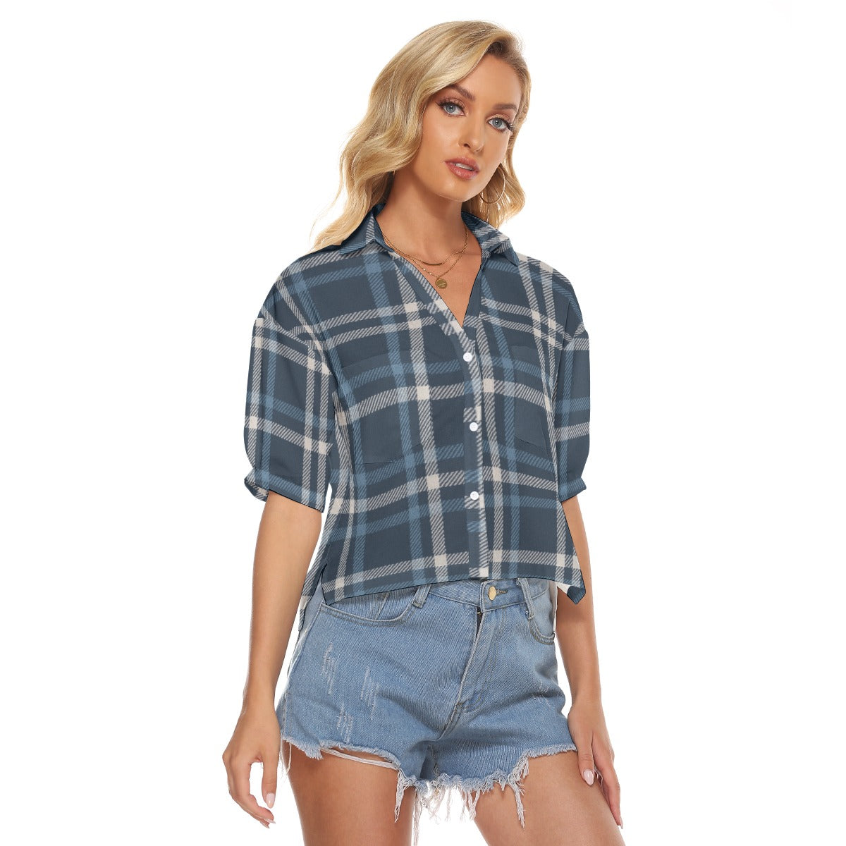 Urban Legend Connecticut Huskies Tartan Plaid Women's V-Neck Shirt – Blue and White College Streetwe