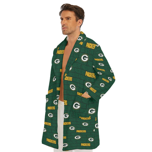 Green Bay Football Game Day All-Over Print Men's Borg Fleece Robe