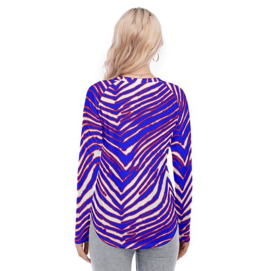 Buffalo Bills Zubaz Women's Raglan Sleeves U-Shaped Hem Long Sleeves Blouse