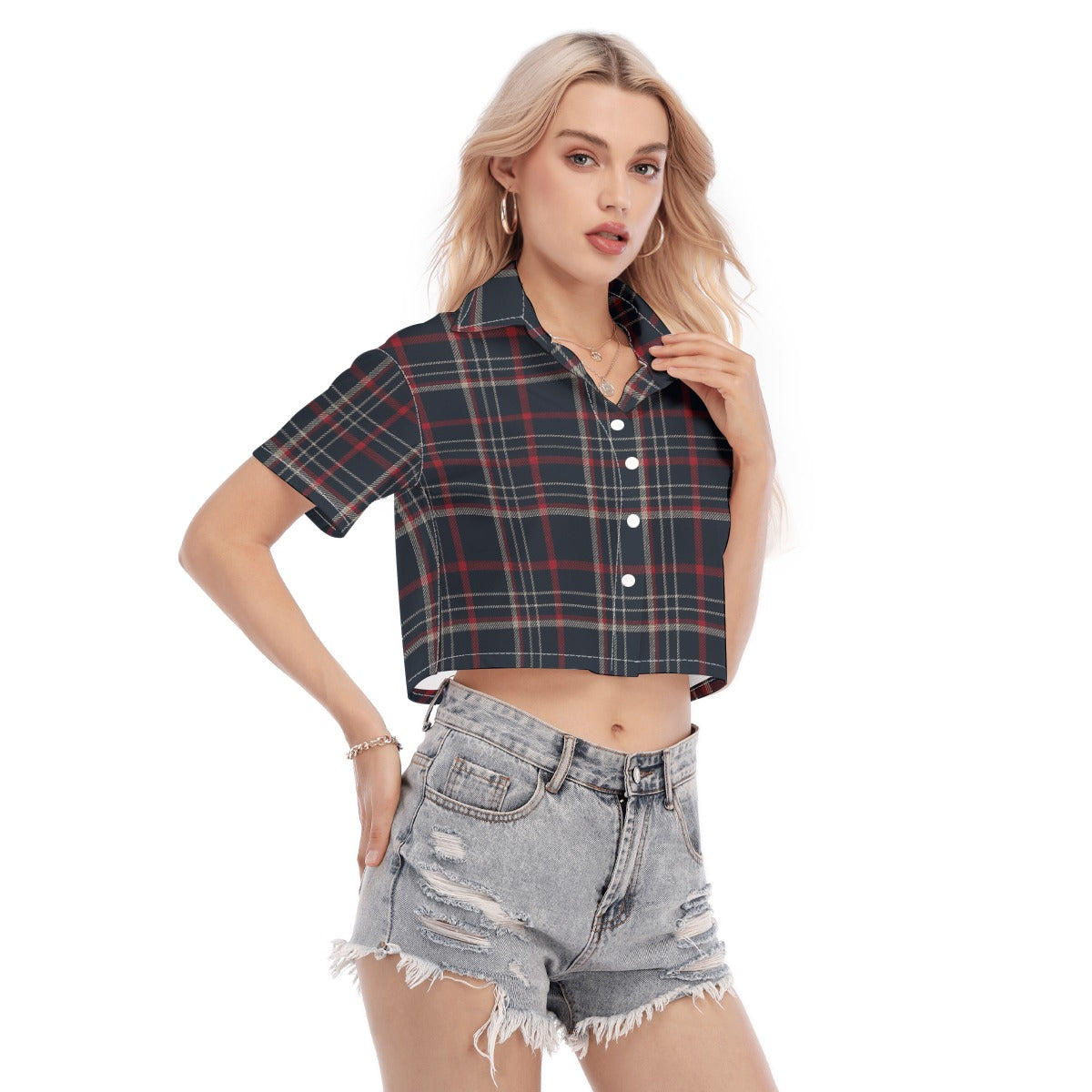 Connecticut tartan plaid Women's Cropped Shirt