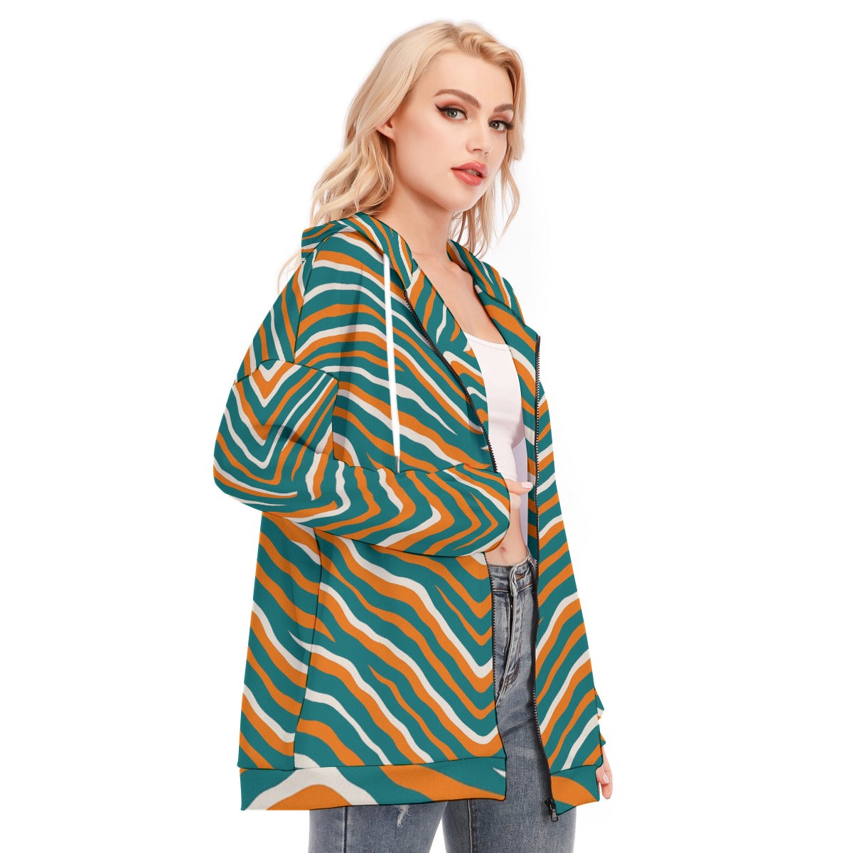 Miami Football Game Day All-Over Print Women's Long Hoodie With Zipper Closure