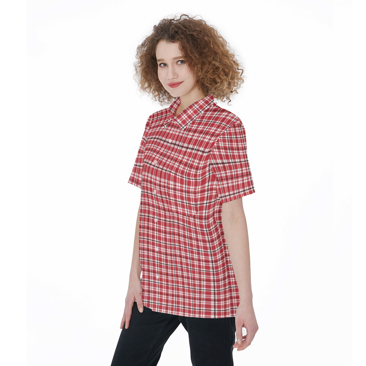 Georgia - Bulldogs Tartan Plaid  Women's Short Sleeve Shirt With Pocket