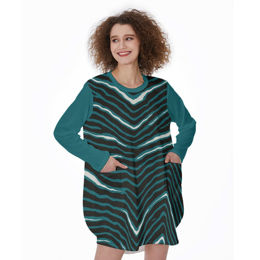 Philadelphia Football Game Day All-Over Print Women's Casual Loose Long Sleeve Dress With Pocket