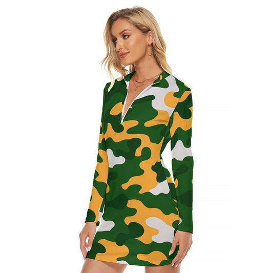 Green Bay Football Game Day All-Over Print Women's Zip Front Tight Dress
