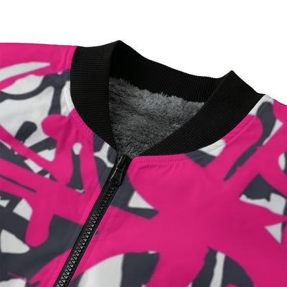 Wildstyle Graffiti Pink White Black Urban Art Fleece Bomber Jacket – Modern Streetwear City Fashion
