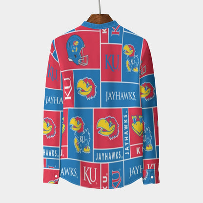 Kansas - Jayhawks Stand Collar Shirt With Long Sleeve|110GSM Imitation Flax