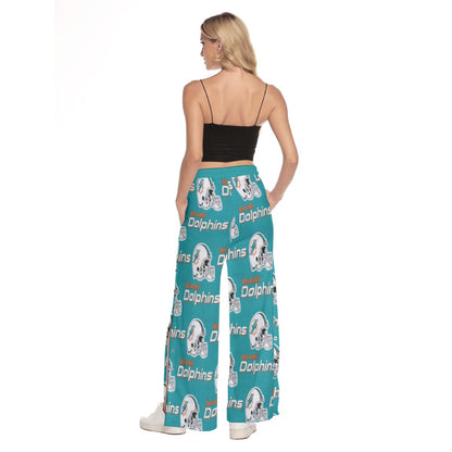 Miami Football Game Day All-Over Print Women's Side Slit Snap Button Trousers