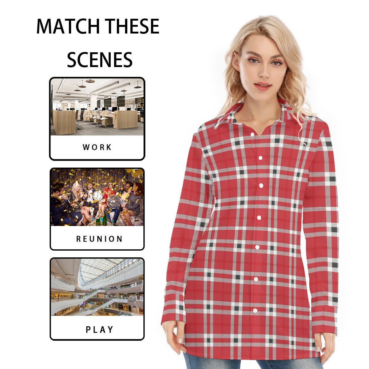 Houston Tartan Plaid Cougars Women's Long Shirt