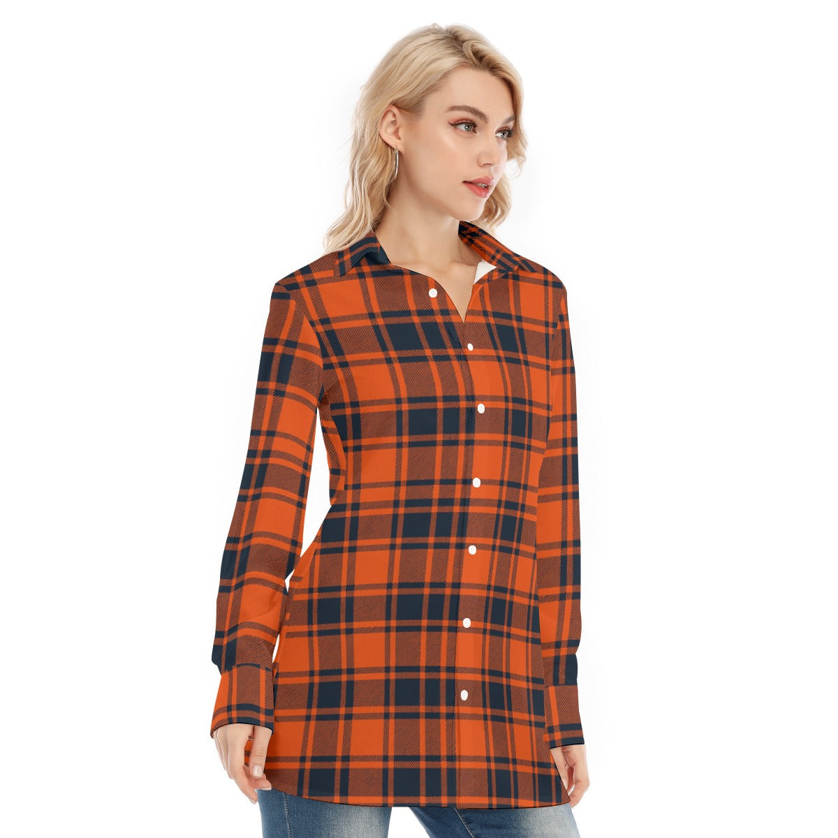 Illinois Urbana - Fighting Illini Tartan Plaid Women's Long Shirt |115GSM Cotton poplin