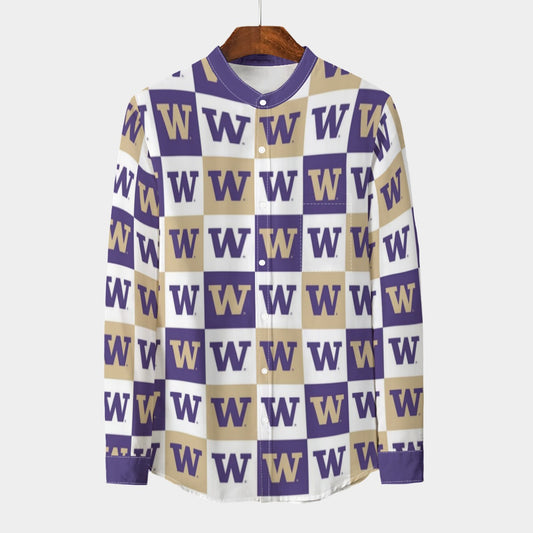 Washington - Huskies Stand Collar Shirt With Long Sleeve|110GSM Imitation Flax