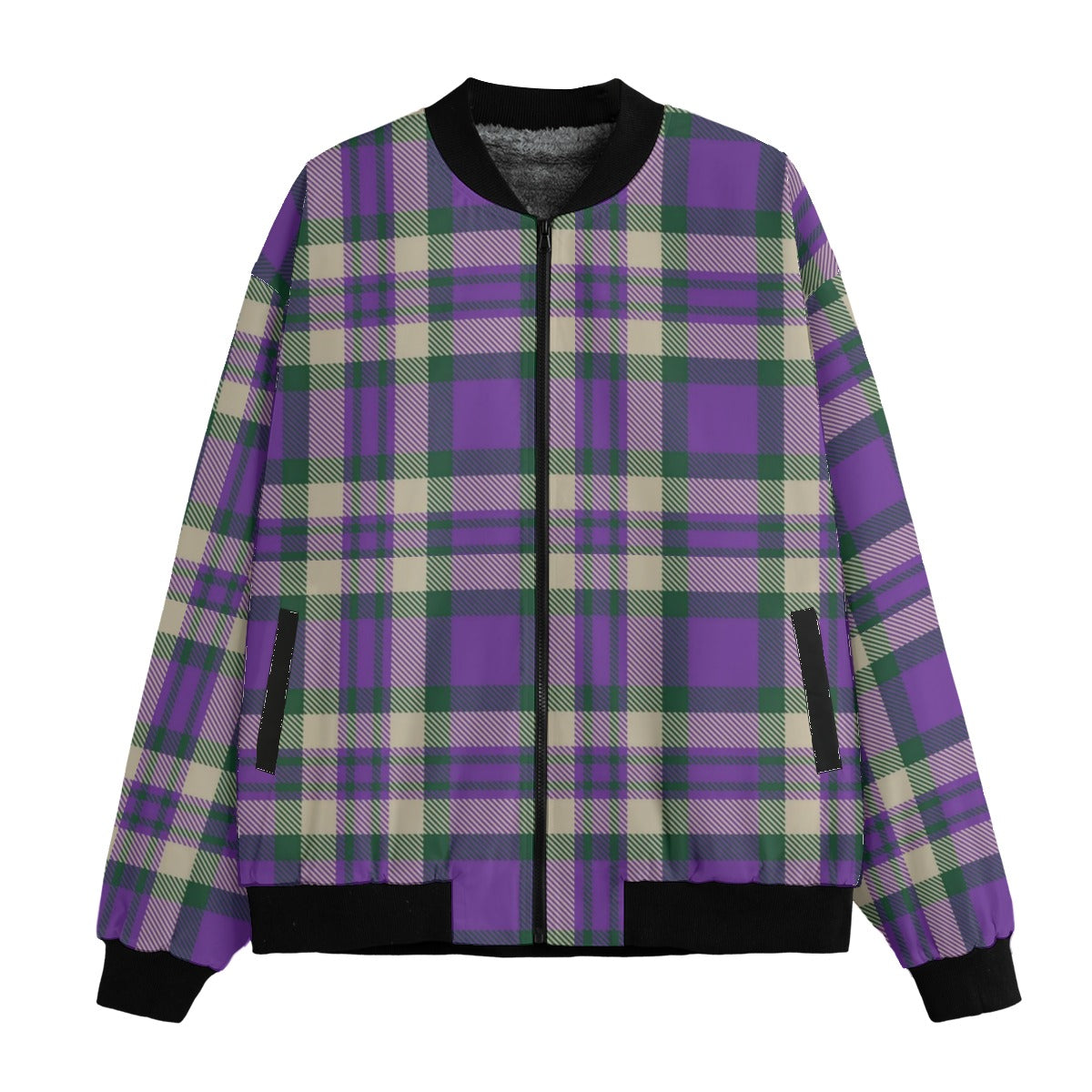 Isle of Skye – vibrant purple tan tartan  Fleece Bomber Jacket