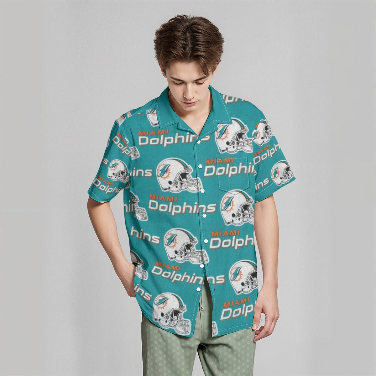 Miami Football Game Day All-Over Print Hawaiian Shirt With Pocket|115GSM Cotton poplin