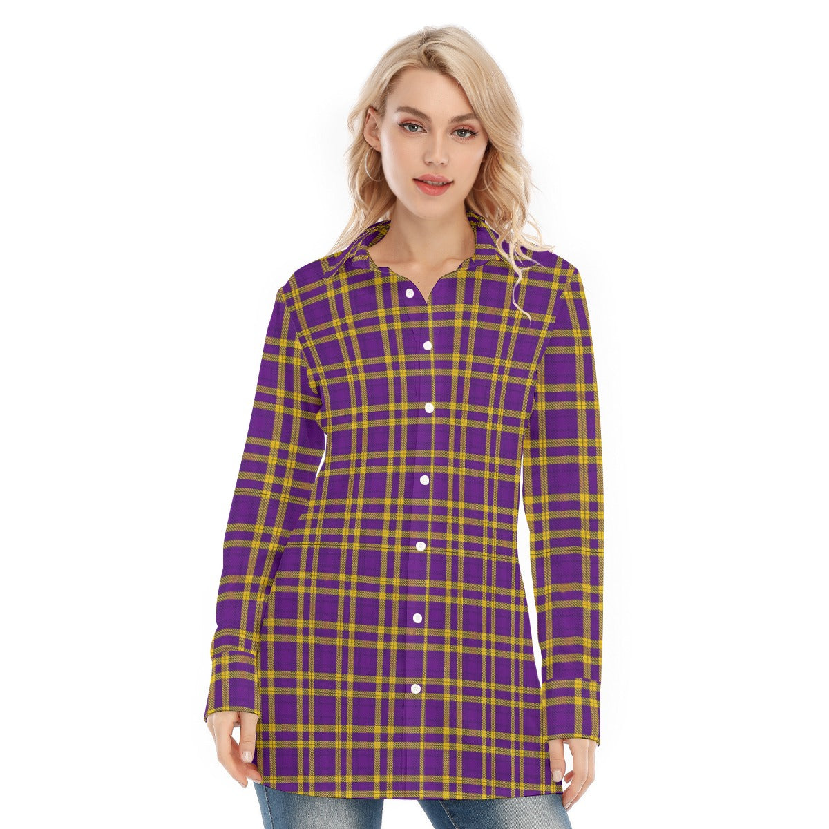 Louisiana Tartan Plaid Tigers Lsu Women's Long Shirt |115GSM Cotton poplin
