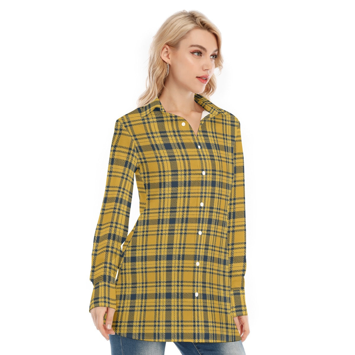Georgia Yellow Jackets Tartan Plaid  Women's Long Shirt |115GSM Cotton poplin