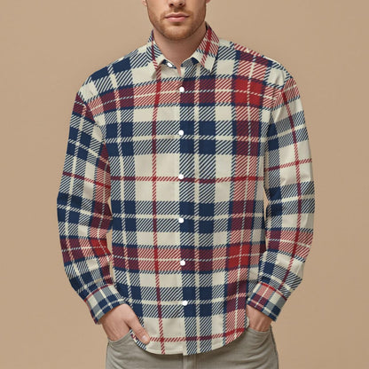 Tartan Plaid Men's Slim Fit Long Sleeve Shirt