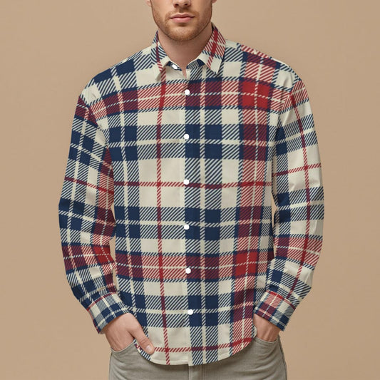 Tartan Plaid Men's Slim Fit Long Sleeve Shirt