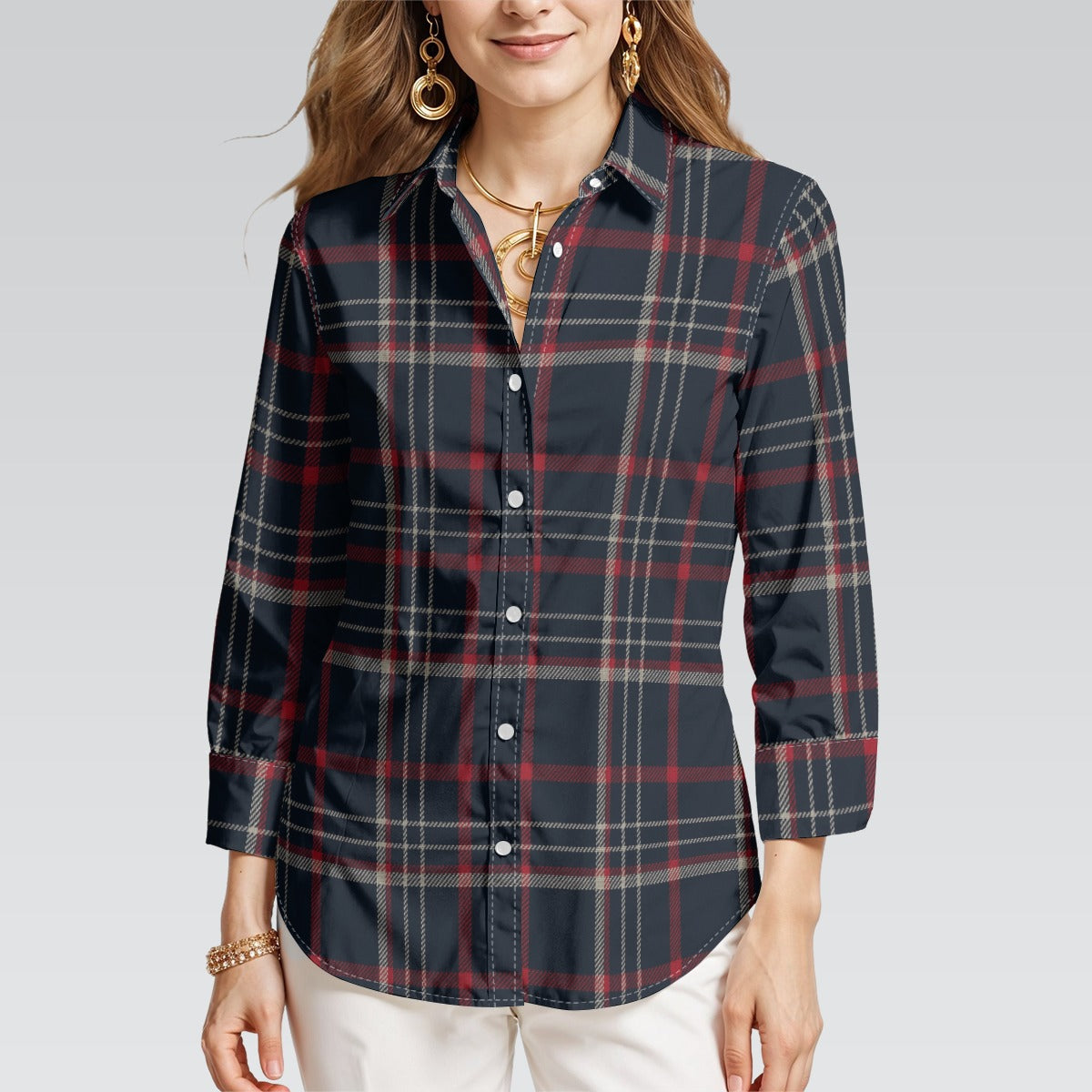 Connecticut tartan plaid Women's 3/4 Sleeve Shirt