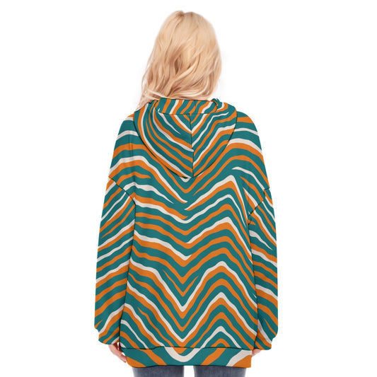 Miami Football Game Day All-Over Print Women's Long Hoodie With Zipper Closure