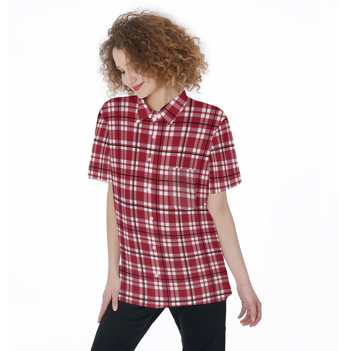 Alabama - Crimson Tide tartan plaid  Women's Short Sleeve Shirt With Pocket