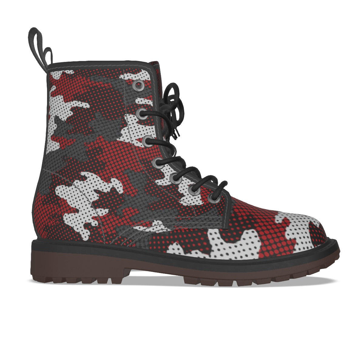 Urban Legend Arkansas Red and White Camo Martin Short Boots – Rugged College Streetwear for Game Day