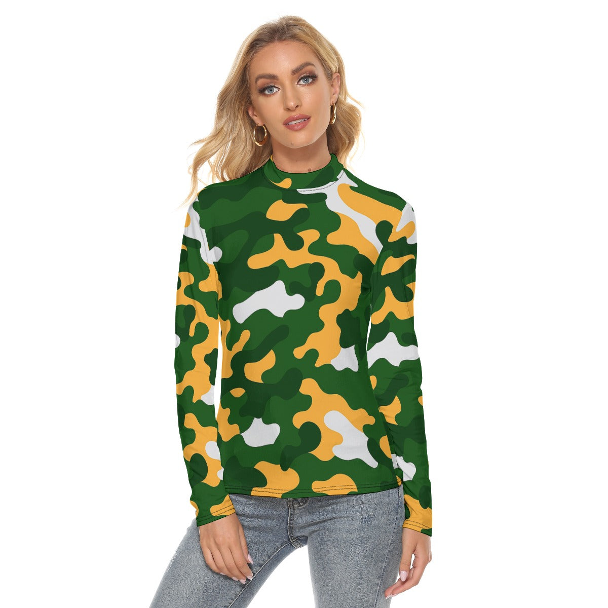 Green Bay Football Game Day All Over Print Women's Stretchable Turtleneck Top