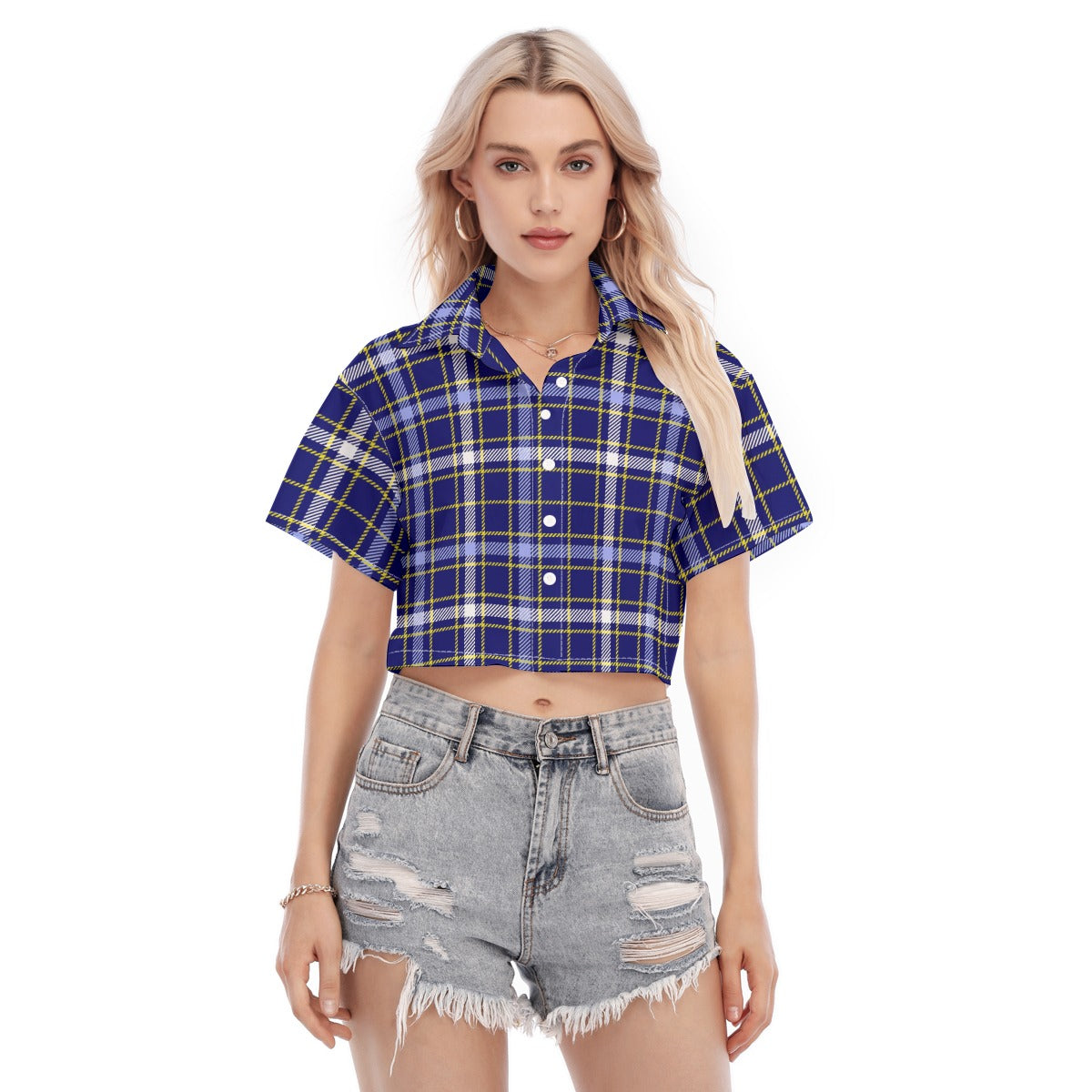 Michigan Tartan Plaid Wolverines Women's Cropped Shirt
