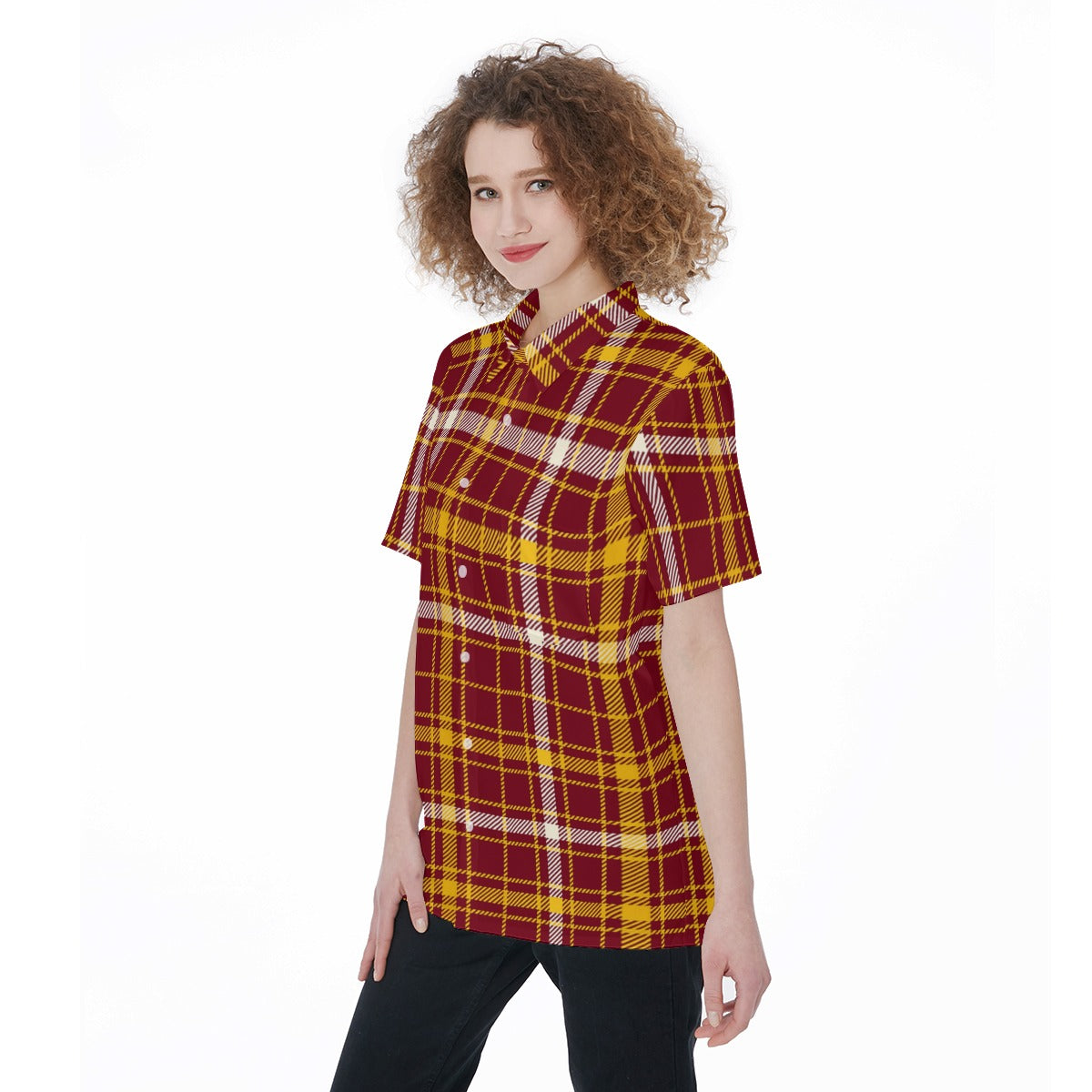 Minnesota Tartan Plaid Golden Gophers Women's Short Sleeve Shirt With Pocket