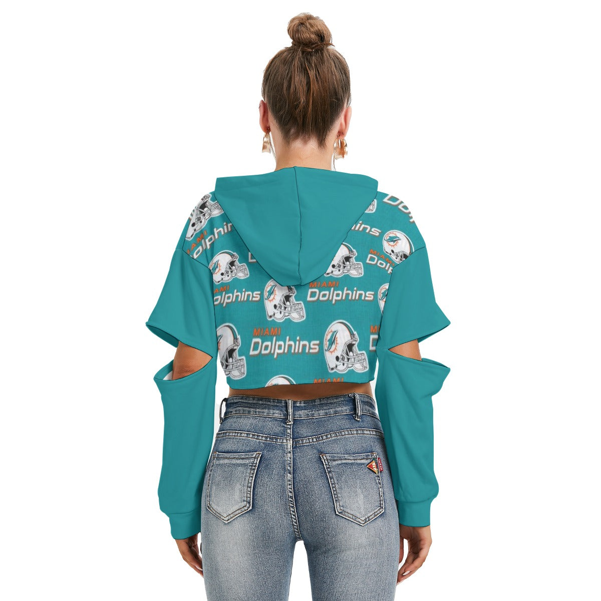 Miami Football Game Day All-Over Print Women's Heavy Fleece Hoodie With Hollow Out Sleeve