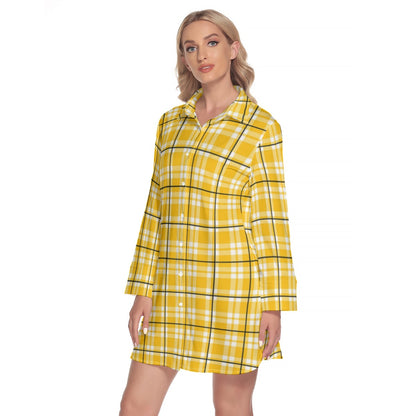 All-Over Print Women's Lapel Shirt Dress With Long Sleeve