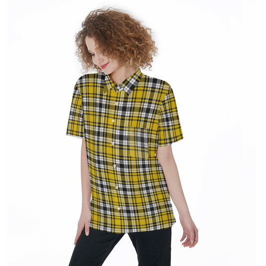 Iowa tartan plaid Hawkeyes Women's Short Sleeve Shirt With Pocket