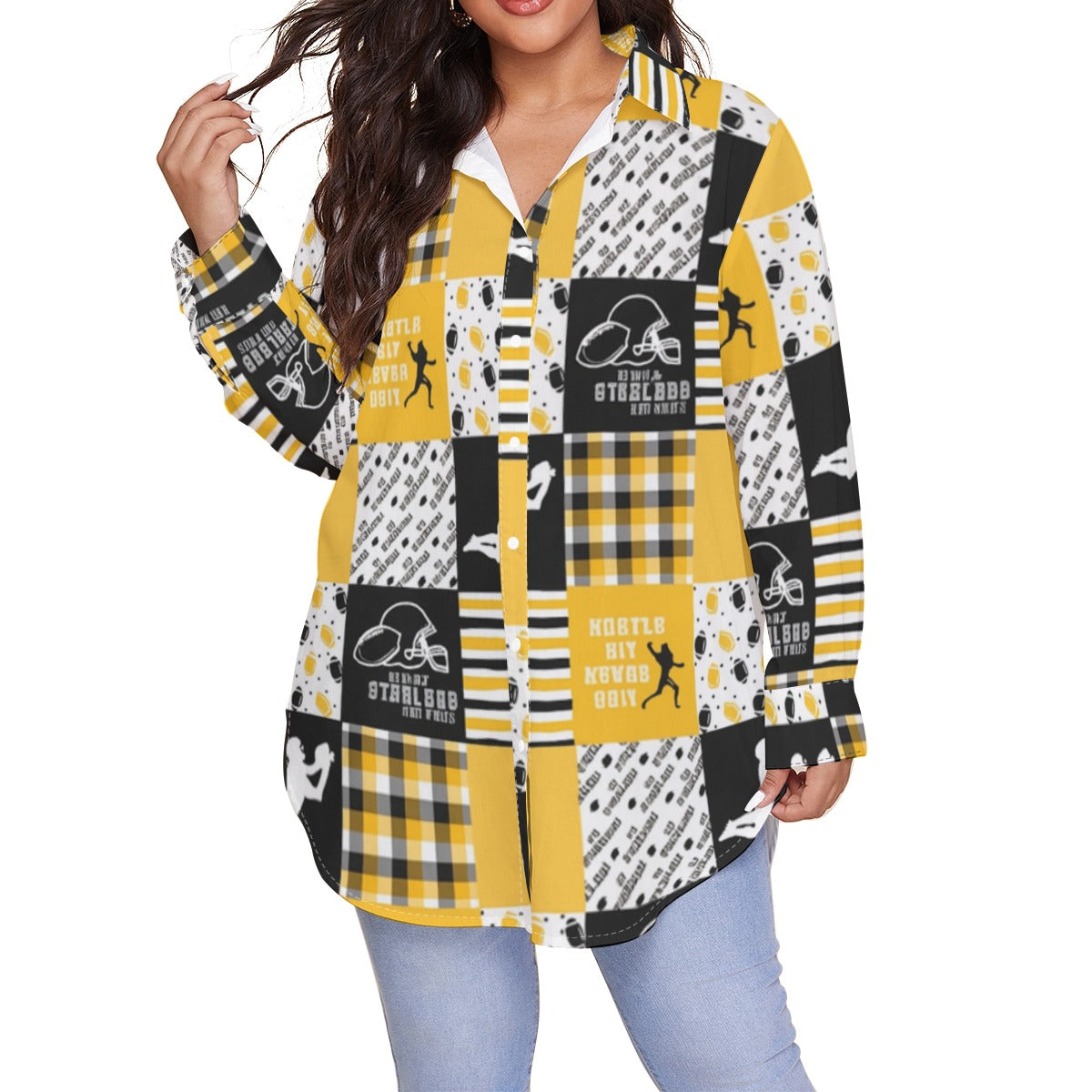 All-Over Print Women's Shirt With Long Sleeve(Plus Size)